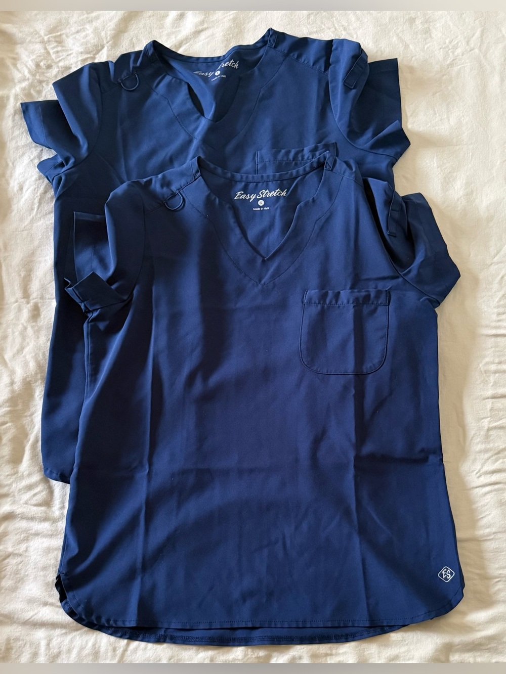 Easy Stretch Women’s Navy V-Neck Medical Scrub Top x2